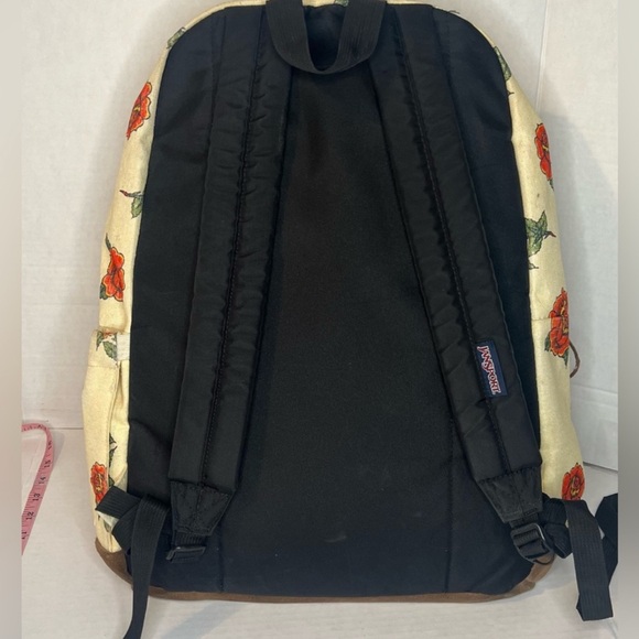 Jansport Cream Colored Backpack with Red Floral Design - Picture 2 of 7